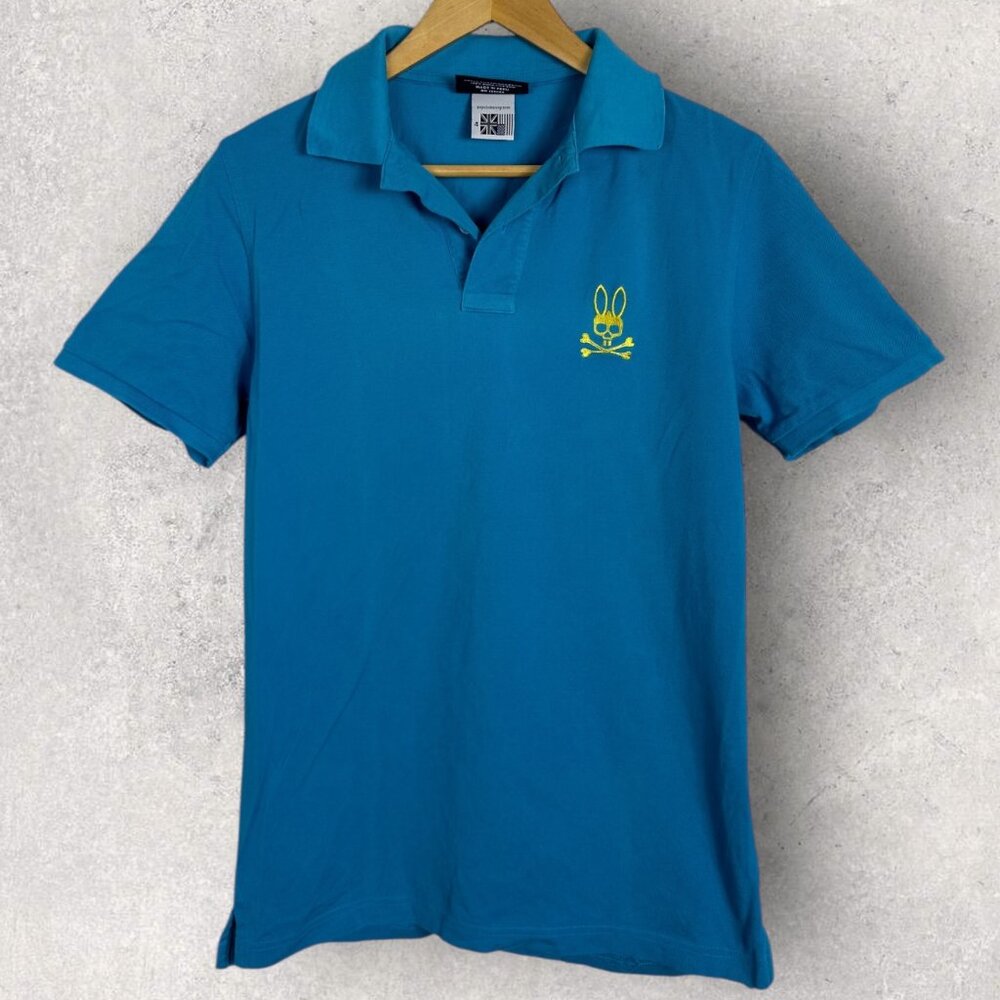 Psycho Bunny Blue Short Sleeve Polo Shirt Mens Size 4 or Small Embroidered Top